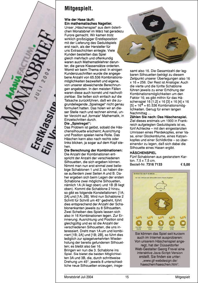 Manufactum Monatsbrief Juli 2004